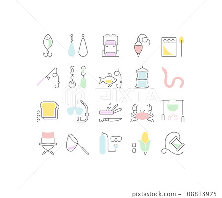 Set Vector Flat Line Icons Fishing 108813975