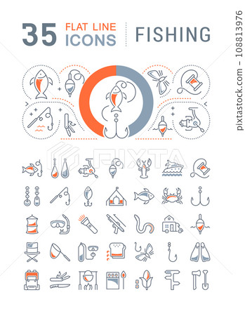 Set Vector Flat Line Icons Fishing 108813976