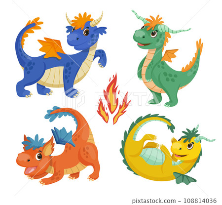 Collection of Dragons in Cartoon Style 108814036