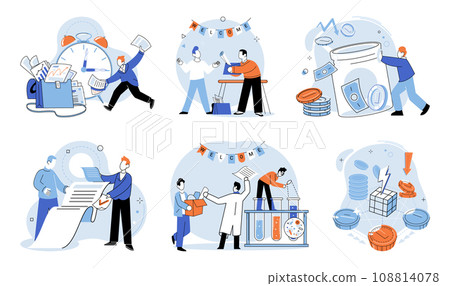 Business chaos. Vector illustration. The business chaos metaphor serves as reminder importance maintaining healthy work-life balance Taking breaks and practicing self-care are essential in managing 108814078
