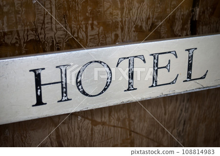 Closeup of Hotel signage in the street 108814983