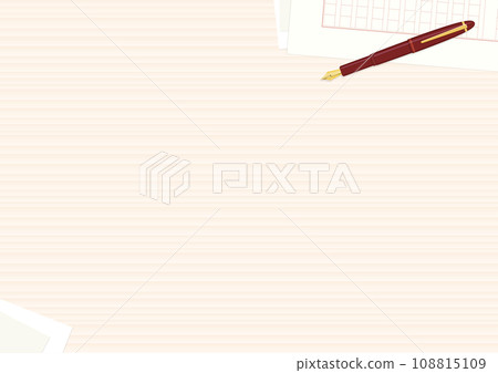 純木書桌背景。手稿紙、鋼筆和紙框 純木書桌背景。手稿紙、鋼筆和紙框 108815109