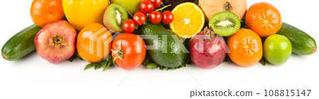vegetables and fruits isolated on a white background. Wide photo. vegetables and fruits isolated on a white background. Wide photo. 108815147