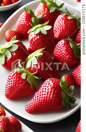 strawberries on branches delicious red fresh joy of summer wooden background 108815178
