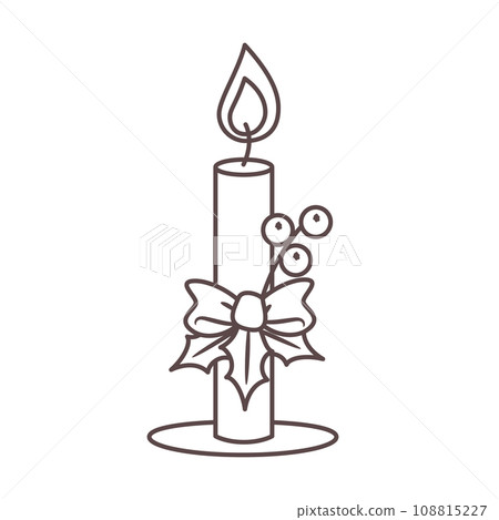 Outline Christmas candle with holly berry and bow Outline Christmas candle with holly berry and bow 108815227