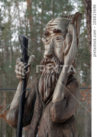 Kiev, Ukraine January 11, 2021: Fairy tale characters in the park made of wood 108815696