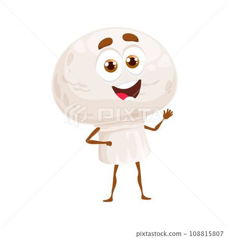 Cartoon champignon mushroom keto diet food character. Healthy nutrition and ketogenic diet natural food funny personage, champignon mushroom cute vector mascot or childish character Cartoon champignon mushroom keto diet food character. Healthy nutrition and ketogenic diet natural food funny personage, champignon mushroom cute vector mascot or childish character 108815807