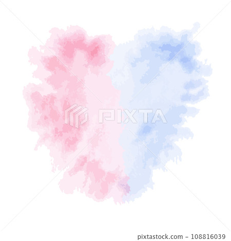 Heart Watercolor Stain. Vector illustration of paint spot of blue and pink colors. Hand drawn isolated splash texture. Brush stroke painting in pastel colors. For cards at the gender reveal party 108816039