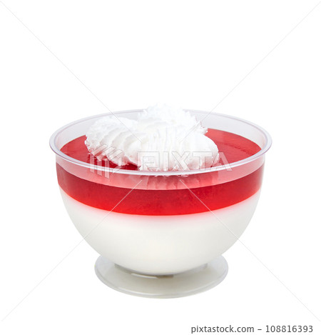 Delicate Italian dessert with vanilla flavor and strawberries isolated on white 108816393