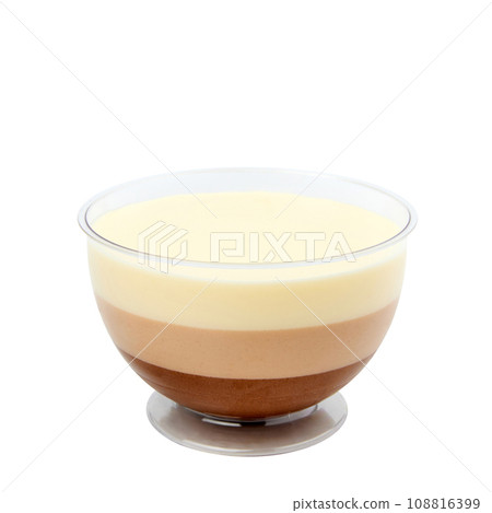 Dessert made from three layers of chocolate mousse isolated on white 108816399