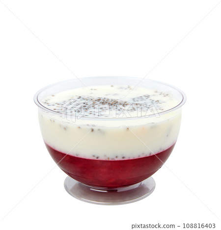 Creamy chia cherry dessert isolated on white Creamy chia cherry dessert isolated on white 108816403
