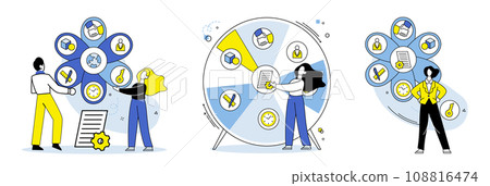 Business routine vector illustration. Concentration is crucial for maintaining focus and achieving success in professional setting Business routines are shaped by organizational culture and management Business routine vector illustration. Concentration is crucial for maintaining focus and achieving success in professional setting Business routines are shaped by organizational culture and management 108816474