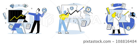 Data visualization vector illustration. Infographics present complex information in visually appealing and easy to understand format Data visualization techniques help in uncovering patterns Data visualization vector illustration. Infographics present complex information in visually appealing and easy to understand format Data visualization techniques help in uncovering patterns 108816484