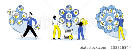 Business routine vector illustration. The business routine metaphor compares daily grind to well rehearsed performance Occupation and lifestyle choices should align with personal interests Business routine vector illustration. The business routine metaphor compares daily grind to well rehearsed performance Occupation and lifestyle choices should align with personal interests 108816544