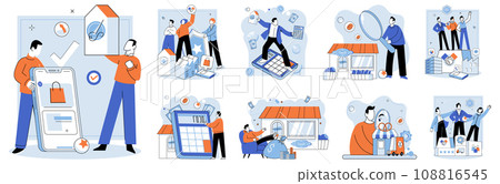 Family business. Vector illustration. Shopping is fundamental activity for consumers in retail environments E commerce has revolutionized way businesses operate and connect with customers Service 108816545