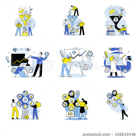 Data visualization vector illustration. Information is valuable asset drives progress and informs strategic initiatives Data management involves organizing, storing, and securing data for analysis 108816546