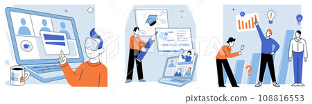 Corporate training vector illustration. The company experienced significant growth after implementing training program Motivation plays crucial role in employee performance and productivity Coaching 108816553