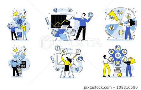 Business analytics vector illustration. Technology investments drive business efficiency and competitiveness Business analytics reveals patterns and insights in data Targeted marketing campaigns reach 108816580