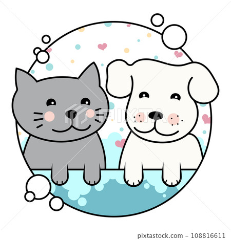 Cute dog and cat in the bathroom, grooming design 108816611