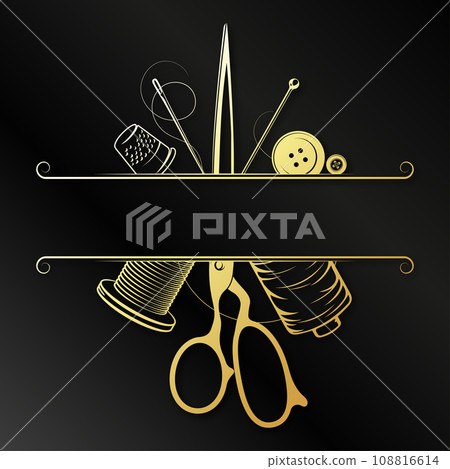 Cutting and sewing sign gold frame design 108816614