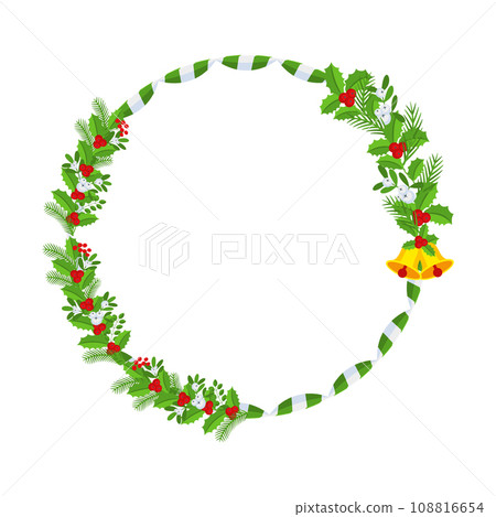 Christmas round floral wreath frame. Traditional winter garland icon Christmas round floral wreath frame. Traditional winter garland icon 108816654
