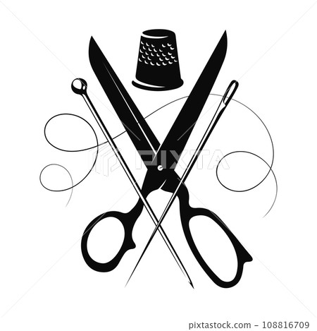 Scissors thimble and needle and thread design Scissors thimble and needle and thread design 108816709