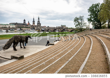 Artistic statue vulpes gott in front of Supreme Land Court palace in Dresden, Germany 108816855