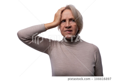 A 60-year-old Caucasian woman with short hair recalls her problems 108816897