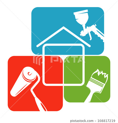 Brush roller and spray gun tool, symbol for painting 108817219