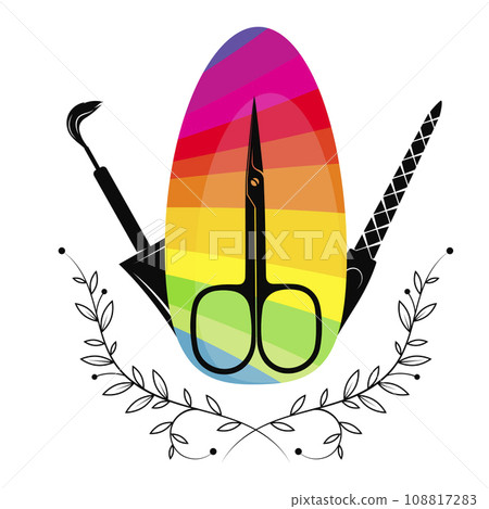 Colored nail, nail file, scissors and brush 108817283