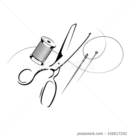 Design for cutting and sewing, sewing scissors and needle and thread Design for cutting and sewing, sewing scissors and needle and thread 108817292