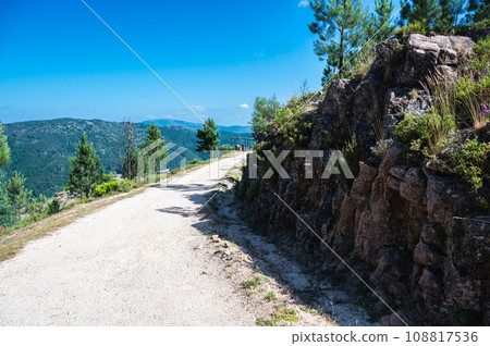 The viewpoint of Junceda, at an altitude of 915 meters, where entire valley of the Geres river can be seen, mountains on the background 108817536
