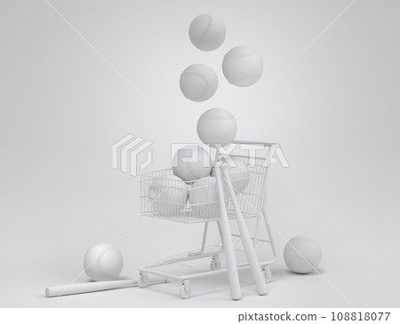 Set of ball like basketball, football and golf in shopping cart on monochrome Set of ball like basketball, football and golf in shopping cart on monochrome 108818077