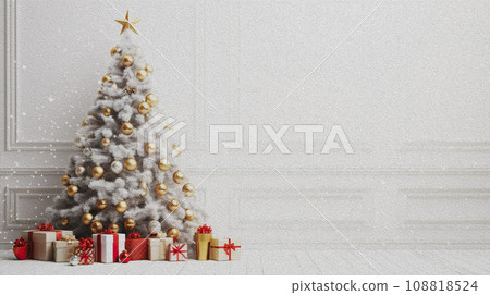 Christmas tree with presents on white background. Christmas and New Year concept. Christmas tree with presents on white background. Christmas and New Year concept. 108818524