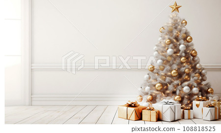 Christmas tree with presents in front of a... - Stock Illustration ...