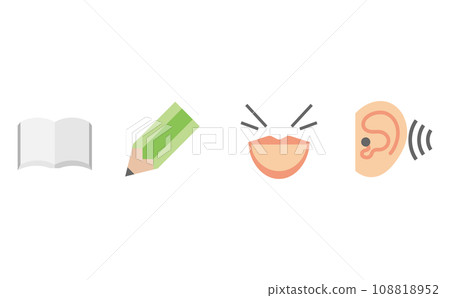 Simple color lineless icons representing the four basic skills necessary for language acquisition 108818952