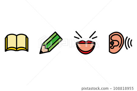 簡單的黑線顏色圖示代表語言習得所需的四種基本技能。 108818955