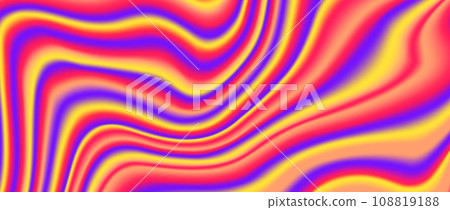 Psychedelic iridescent background. Bright neon holographic wallpaper. Purple red orange yellow wavy fluid gradient texture. Abstract acid trippy backdrop for banner, poster, brochure, overlay. Vector Psychedelic iridescent background. Bright neon holographic wallpaper. Purple red orange yellow wavy fluid gradient texture. Abstract acid trippy backdrop for banner, poster, brochure, overlay. Vector 108819188