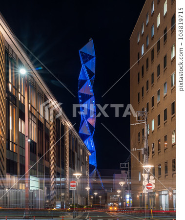 Blue light up of Art Tower, Mito City, Ibaraki Prefecture Blue light up of Art Tower, Mito City, Ibaraki Prefecture 108819715