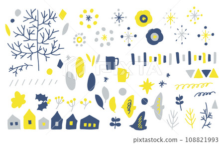 Scandinavian style plant illustration. Vector illustration of plants and birds in Scandinavian colors. Scandinavian style plant illustration. Vector illustration of plants and birds in Scandinavian colors. 108821993