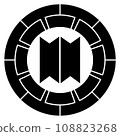 A golden family crest with a car and feather motif: ``Genji car with arrowheads'' 108823268