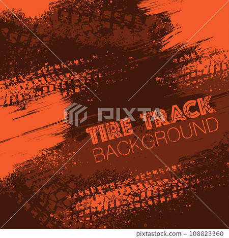 Grunge orange tire track background Grunge orange tire track background 108823360