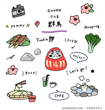 Gunma hand drawn icon set 108823511