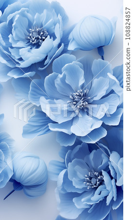 AI-generated content. Flowers on a white, dusty blue peonies, floral pattern, greeting card template 108824857