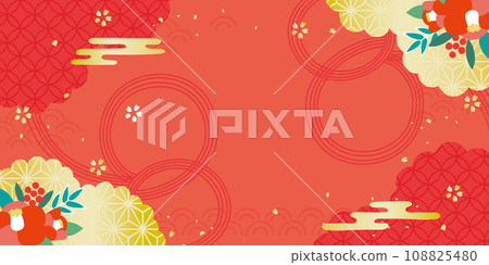 New Year Japanese pattern background illustration camellia mizuhiki New Year Japanese pattern background illustration camellia mizuhiki 108825480