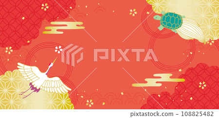 新年日本圖案背景圖鶴和龜 108825482