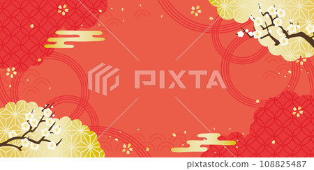 New Year Japanese pattern background illustration plum branch 108825487