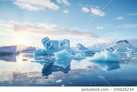 Melting icebergs on a beautiful summer day Melting icebergs on a beautiful summer day 108826234