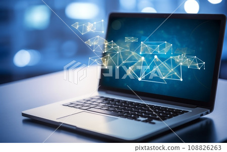 email interface on a laptop, Include elements that suggest an email marketing campaign in progress, clous up 108826263