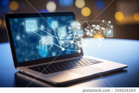 email interface on a laptop, Include elements that suggest an email marketing campaign in progress. email interface on a laptop, Include elements that suggest an email marketing campaign in progress. 108826264